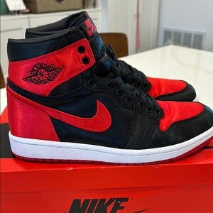 Nike Jordan 1 Retro High OG Satin Bred - Black and Red